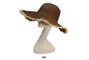 Wide Brim Straw Hat with Braided Straw Trim - Brown - HT-6044BR